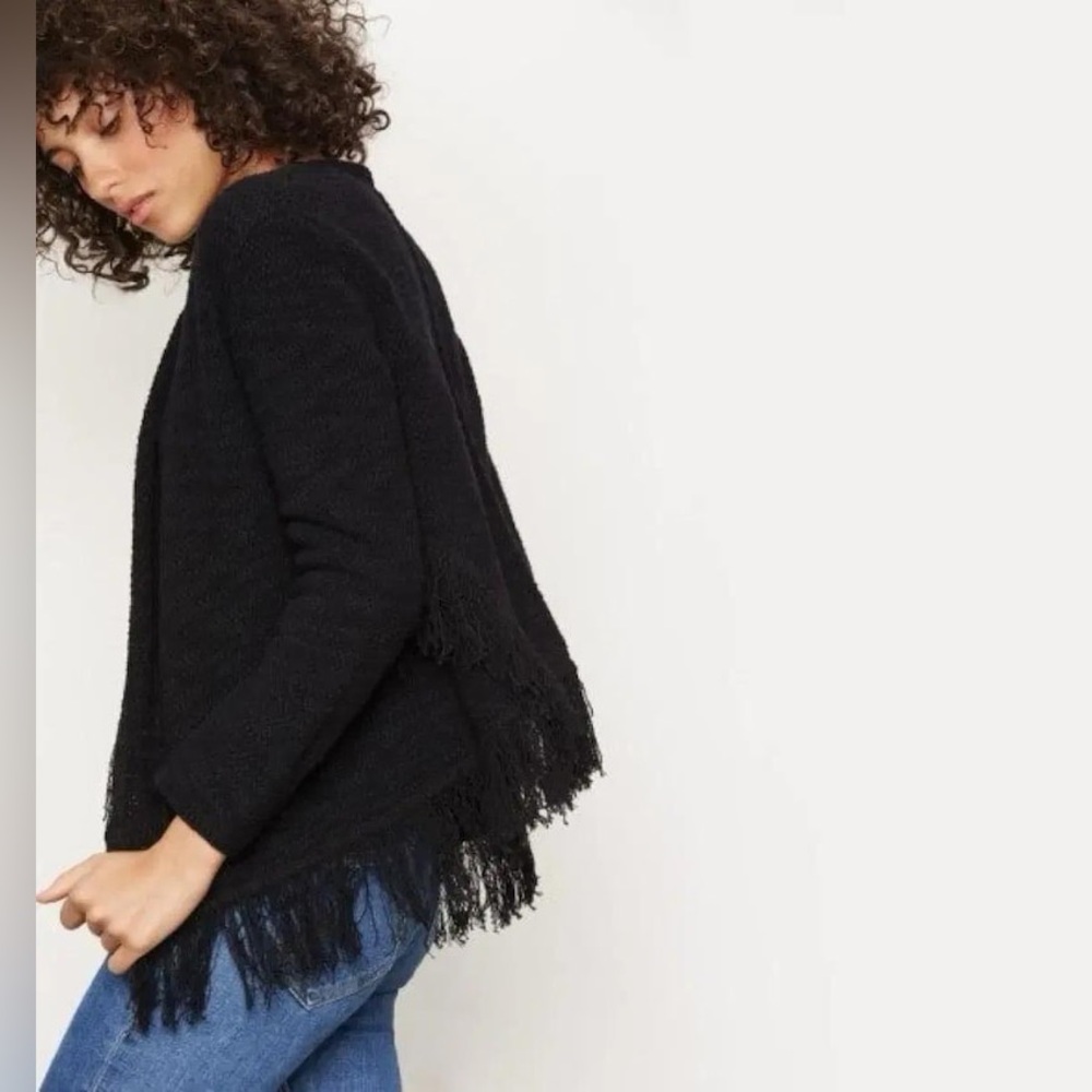 Maje Fringe Cardigan Sweater Black Medium‎
